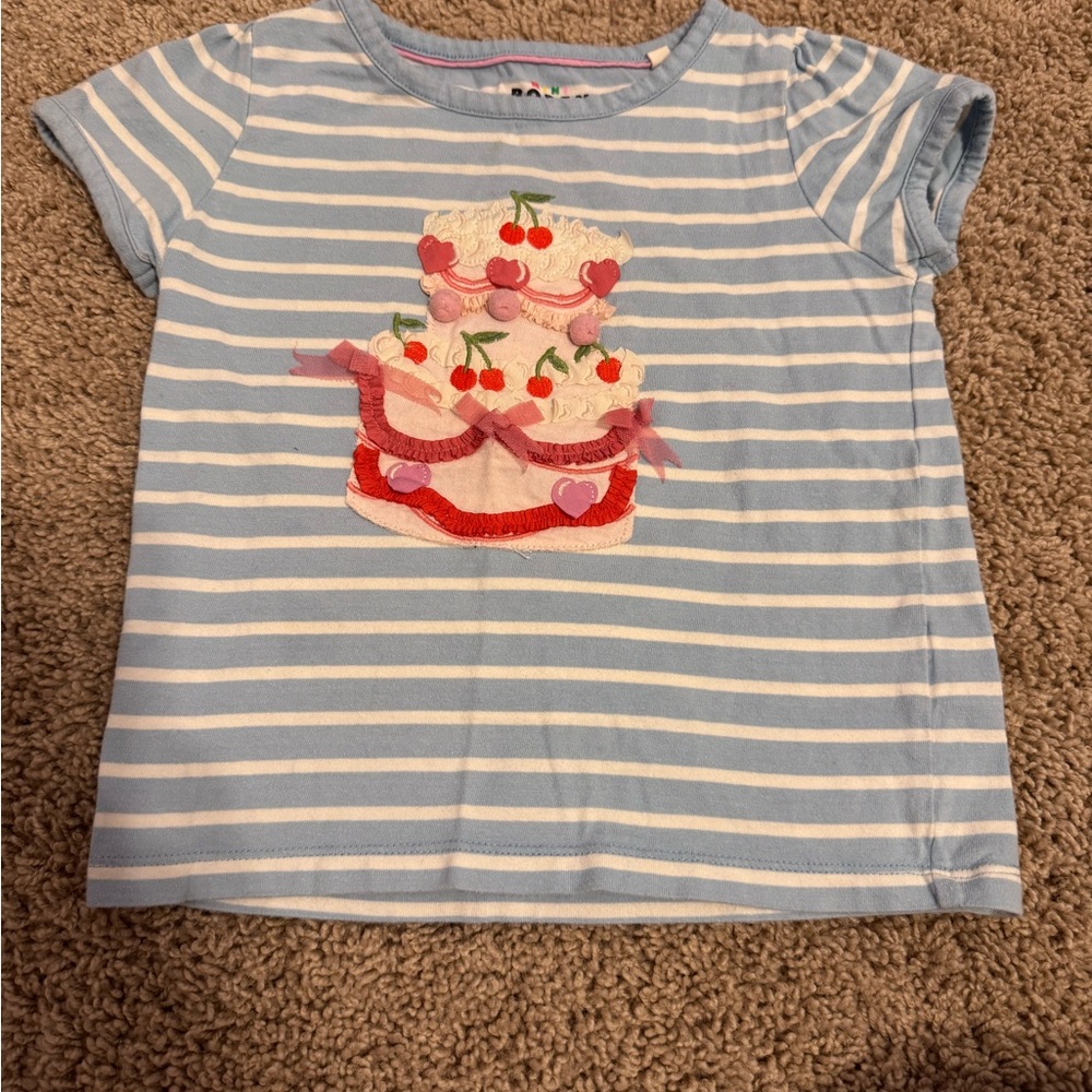 Blue and White Striped Kids Shirt with Cake Design